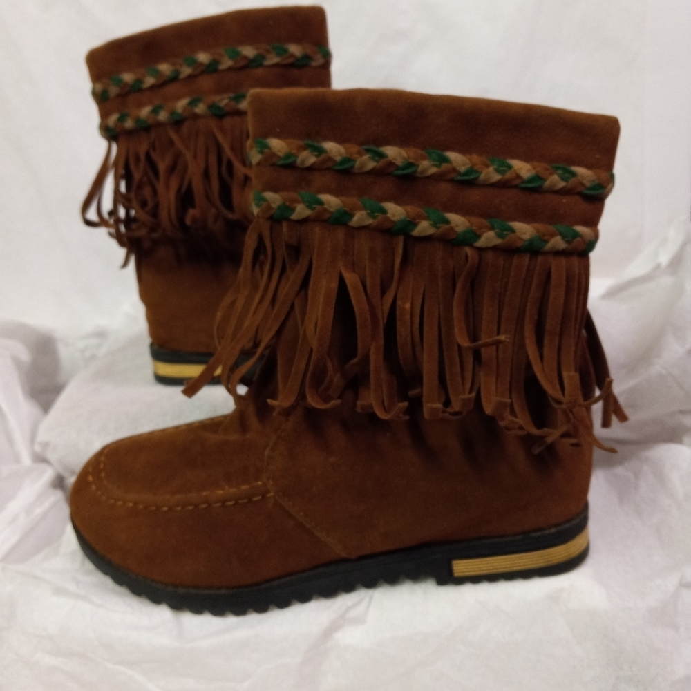 Fushi Moccasins Fashion Ankle Boots Tan Rust Faux Suede Size 38/7.5